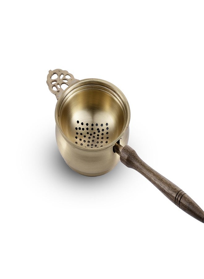 Veda Essentials. Handcrafted Brass and Wood Tea Strainer - Elegant and Functional Kitchen Accessory - Image 2